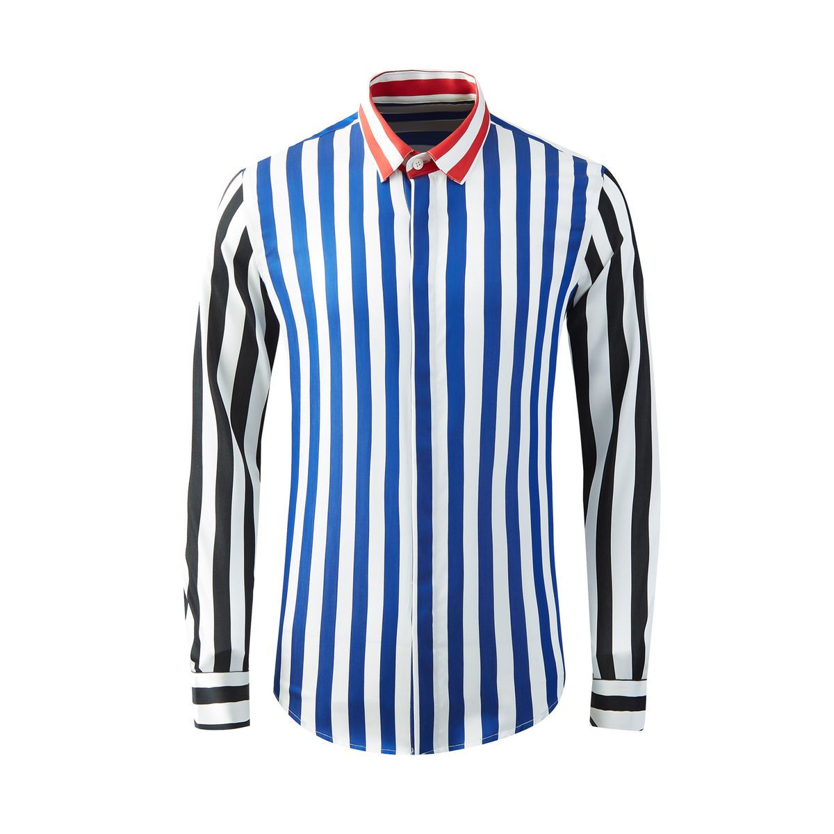 Men's Slim Fit Long Sleeve Shirt – Striped Color Block Design, Premium Tencel Cotton Blend, Everyday Casual Comfort_viptrois.com
