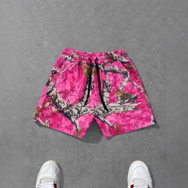 Men's Outdoor Camo Shorts - Pink Jungle Print Casual Athletic Shorts, Lightweight & Quick-Dry For Summer Adventures_viptrois.com