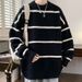 Loom Loom 2025 Striped Knitted For Men, Autumn Winter New Korean And European Style, Loose Fit Youth Sweater Jacket_viptrois.com