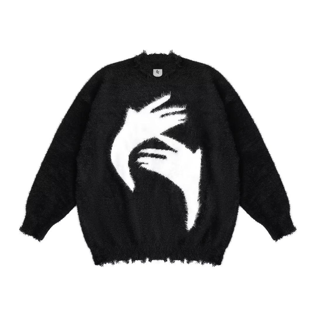"Oversized Abstract Print Crewneck Sweater – Unisex Loose Knit Pullover For Couples (Autumn/Winter)"_viptrois.com