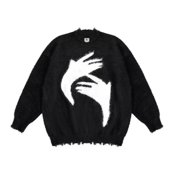 "Oversized Abstract Print Crewneck Sweater – Unisex Loose Knit Pullover For Couples (Autumn/Winter)"_viptrois.com