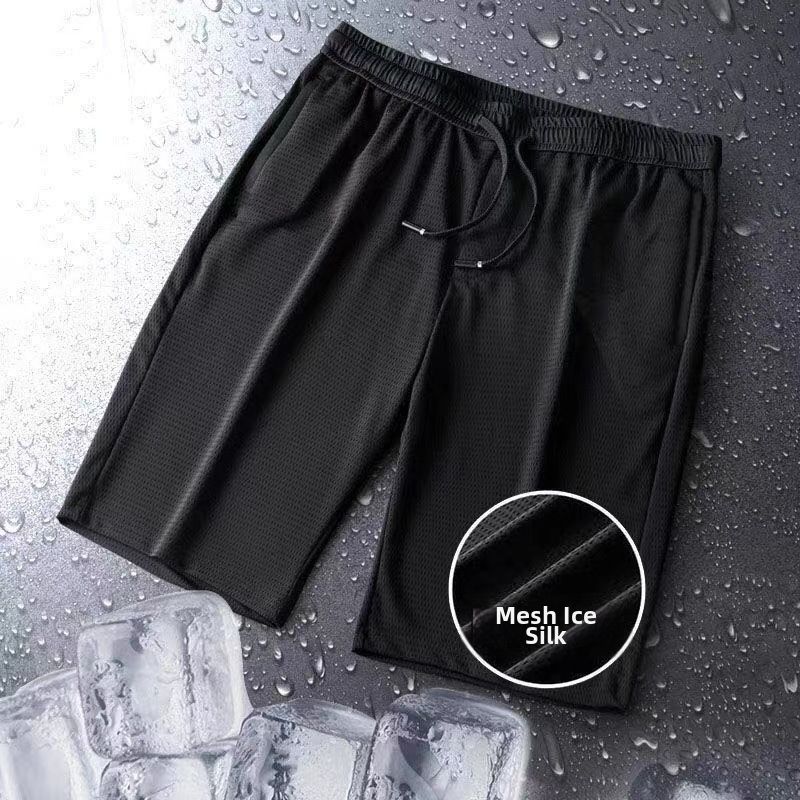 Men's Summer Thin Ice Silk Loose Fit Casual Beach Shorts Plus Size Stretch Fitness Sports Pants For Running_viptrois.com