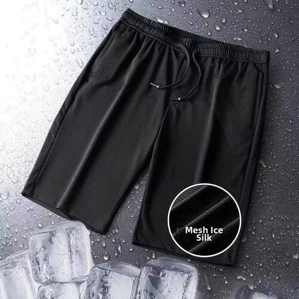 Men's Summer Thin Ice Silk Loose Fit Casual Beach Shorts Plus Size Stretch Fitness Sports Pants For Running_viptrois.com