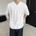 Men's Summer V Neck Short Sleeve T-Shirt Fashionable Breathable Solid Color Base Layer Top_viptrois.com