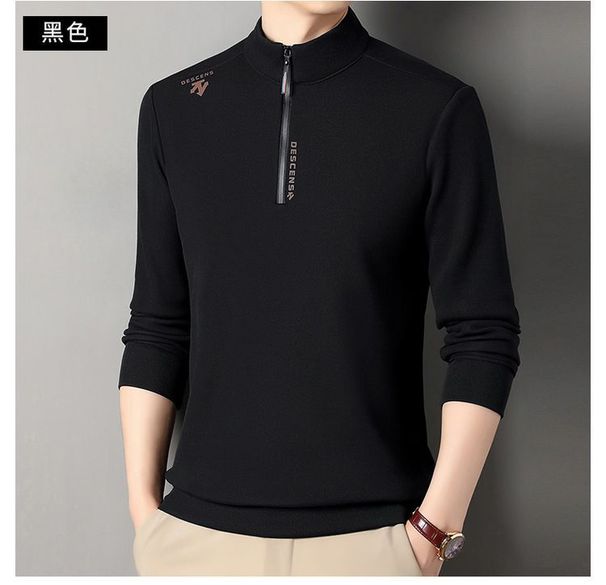 2024 New Long Sleeve Sweatshirt Men's Autumn Winter Fleece Lined Thickened Half-Zip Base Shirt T-Shirt_viptrois.com