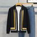 Loom Autumn Men's Mature Patchwork Color Knitted Jacket European And American Light Style Turn-down Collar Design_viptrois.com