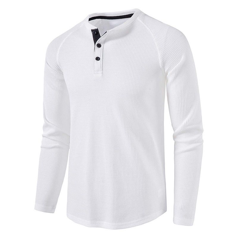 Men's Waffle-Knit Henley Shirt – Breathable Long Sleeve Tee (95% Polyester, Stretch Fit, Moisture-Wicking)_viptrois.com