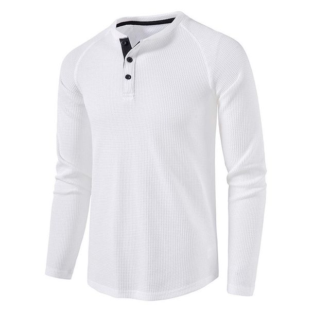 Men's Waffle-Knit Henley Shirt – Breathable Long Sleeve Tee (95% Polyester, Stretch Fit, Moisture-Wicking)_viptrois.com