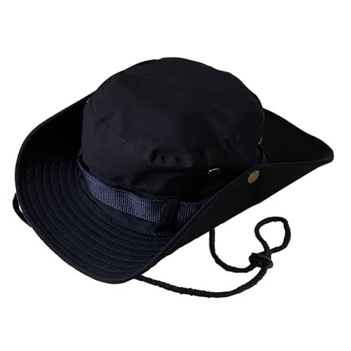 Bush Hat, Men's Women's Mesh Bucket Boonie Wide Brim Sun With Chin Strap Outdoor Fishing Hat_viptrois.com