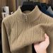 Medium And Green Half-zipper Sweater Men's Thickened Warm Business Casual Pullover Bottoming Knitted Sweater Men's Clothing_viptrois.com
