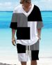 Leisure Suit Men's Summer Loose Short Sleeved Sweater Shorts V Neck Sports Suit Two Piece Suit_viptrois.com