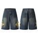 Men's Clothing Retro Denim Shorts With Star Patchwork Embroidery Loose Shorts_viptrois.com