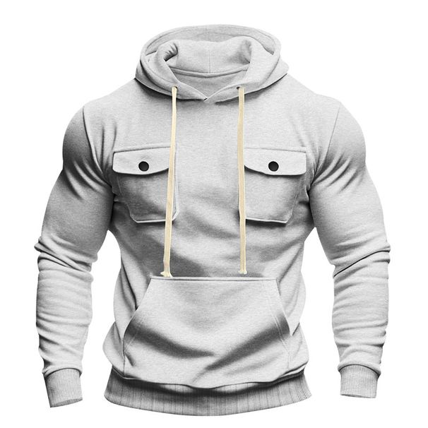 Men's Clothing Autumn And Winter Heavyweight Men's Loose Outdoor Sports Plus Velvet Hooded Multi Pocket Casual Workwear Sweatshirt Men_viptrois.com