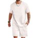 Men's Clothing New Men's Sports Casual Suit Solid Color Round Neck T Shirt Shorts 2 Piece Set Fashionable Men's Summer Suit_viptrois.com