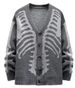 Halloween Skull Print Cardigan – Acrylic Knit Open-Front Sweater For Men & Women (S-3XL, Black/Khaki/Army Green, Oversized Fit, Gothic Streetwear)_viptrois.com