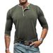 Men's Clothing Long Sleeve Henley Shirt Cotton Blend Casual T-Shirt For Autumn Winter - Slim Fit Crew Neck Tee In White, Black, Navy, Olive & More_viptrois.com