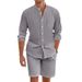 Men's Clothing Ferris Wheel Men's Summer Two Piece Cotton And Linen Button Down Shirt Long Sleeved Shorts Cardigan Beach Suit_viptrois.com