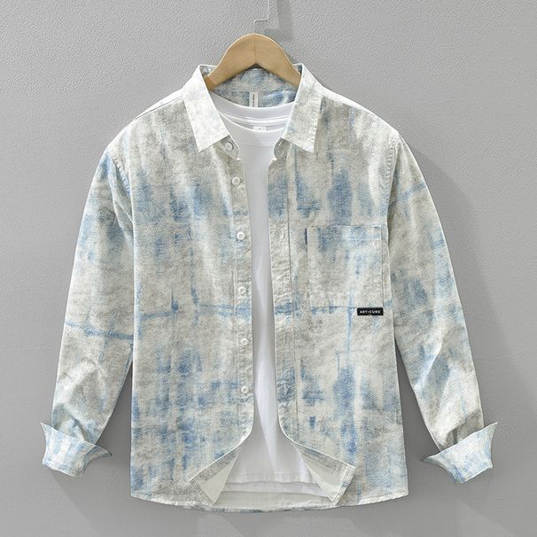 Printed Fresh Long Sleeved Shirt For Men, Fashionable And Versatile, Artistic And Casual Loose Top_viptrois.com