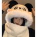 Panda plush hat one-piece women's winter Korean version cycling cute thick warm scarf gloves three piece set_viptrois.com