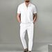 Men's Sets 2024 Autumn New Men's Solid Color Waffle Polo Neck Short Sleeve Zipper Pants Set_viptrois.com
