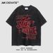 Men's Clothing Washed Retro Hip Hop Print Loose Five Point Sleeve T Shirt_viptrois.com