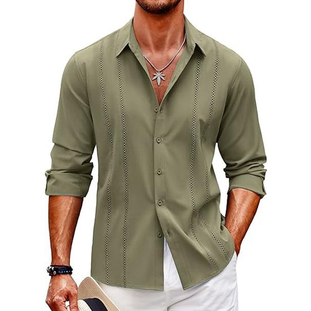 Men's Clothing New Men's Lace Long Sleeved Shirt Large Size Non Iron Shirt Independent Station_viptrois.com