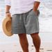 Men's Summer Solid Color Drawstring Beach Casual Shorts Loose Fit Cotton Linen Blend_viptrois.com
