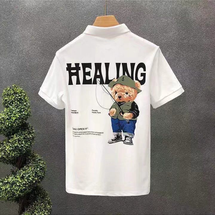 Men's Clothing Bear Short-sleeved T-shirt For Men's Youth Casual Trend 2024 Summer Korean Version Slim POLO Half-sleeved Men_viptrois.com