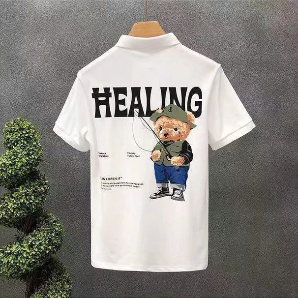 Men's Clothing Bear Short-sleeved T-shirt For Men's Youth Casual Trend 2024 Summer Korean Version Slim POLO Half-sleeved Men_viptrois.com