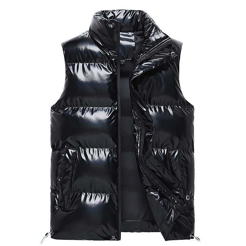 Men's Quilted Puffer Vest – Lightweight Winter Layering Piece With Glossy Finish, Breathable Polyester Fill (S-5XL, Black/Grey/White, Side Pockets)_viptrois.com