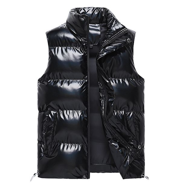 Men's Quilted Puffer Vest – Lightweight Winter Layering Piece With Glossy Finish, Breathable Polyester Fill (S-5XL, Black/Grey/White, Side Pockets)_viptrois.com