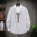 Men's Korean Style Striped Long Sleeve Shirt – Casual Cotton Shirt With Trendy Patterns (Black/White/Navy, M-5XL)_viptrois.com