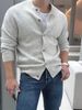 Loom Loom European And American Style Tough Guy Thin Tight Knitted Muscle Men Button Cardigan Jacket Casual Versatile Round Neck_viptrois.com