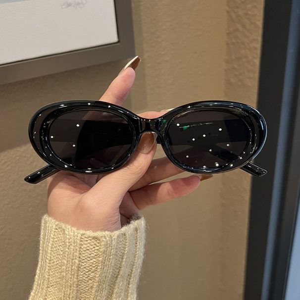 Oval White Frame Stylish Sunglasses For Photoshoots Women Big Face Cat Eye Sun Protection High-end Ins Slimming_viptrois.com