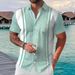 Men's Clothing Thin Breathable Beach Leisure Printed Striped Short Sleeved Shirt_viptrois.com