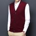 Men's Wool Blend V-Neck Sleeveless Vest Knit Cardigan - Stylish Casual Layering Piece For Autumn (Blue, Grey, Red, Black, Dark Grey) Sizes M _viptrois.com