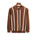 Men's Plus Size Business Casual Polo Knit Sweater - Fit Striped Jacquard Pullover With Breathable Stretch Fabric_viptrois.com