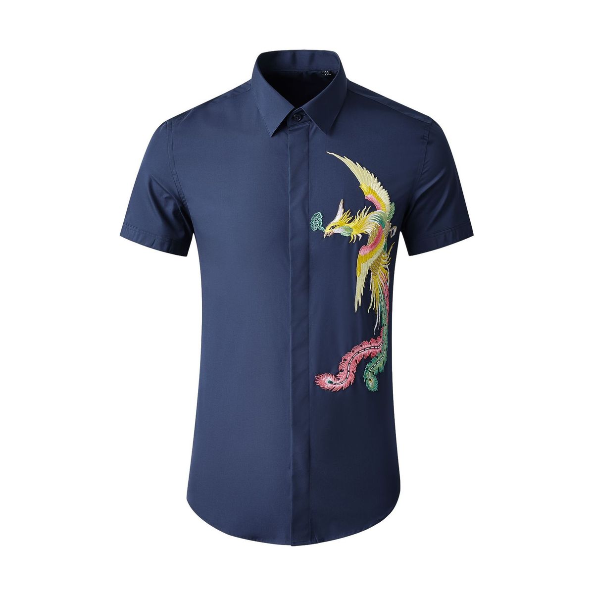Men's Clothing Men's Slim Fit Casual Shirt Short Sleeved Trendy Brand Top With Large Phoenix Logo Cotton Fabric Youthful Fashion Style_viptrois.com