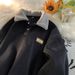 Loom Corduroy Polo Collar Sweatshirt Autumn And Fleece-Lined Thickened Lamb Wool Jacket Men's Winter Hong Kong Style Youth_viptrois.com
