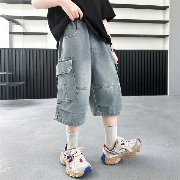 Boys' Cropped Pants Summer Thin 2025 New Style Medium And Large Boys Casual Children's Stylish Loose Jeans_viptrois.com