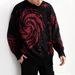 Dark Streetwear Knit Sweater - Cosmic Star Print, Distressed Hem & Fringe Detail, Punk Gothic Style For Men (Black, S/M/L)_viptrois.com