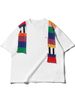 Men's Clothing Rainbow Woolen Stitching Short Sleeved T Shirt Personality Loose Casual Versatile Short Sleeved Top_viptrois.com