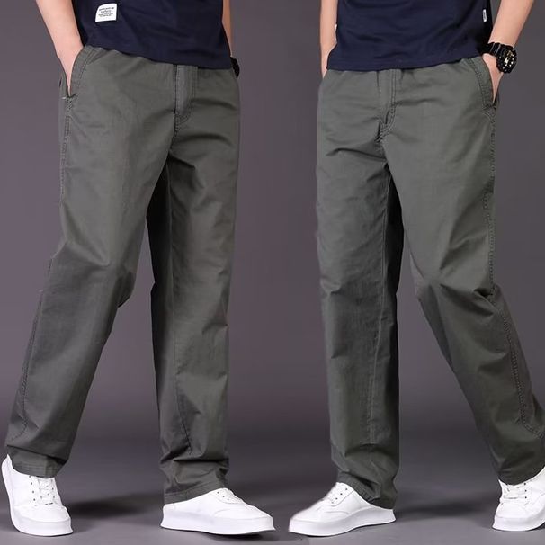 Men's Clothing Casual Loose Straight Pants Multi Pocket Large Size Thin Spring And Summer Solid Color Overalls_viptrois.com