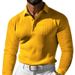 Men's Clothing T Shirt Waffle Lapel Button Slim Long Sleeved Polo Shirt Men_viptrois.com