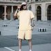 Men's Athletic Lounge Set – Minimalist Cotton-Blend T-Shirt & Mid-Thigh Shorts 2-Piece Outfit (S-XXXL, 5 Neutral Colors)_viptrois.com