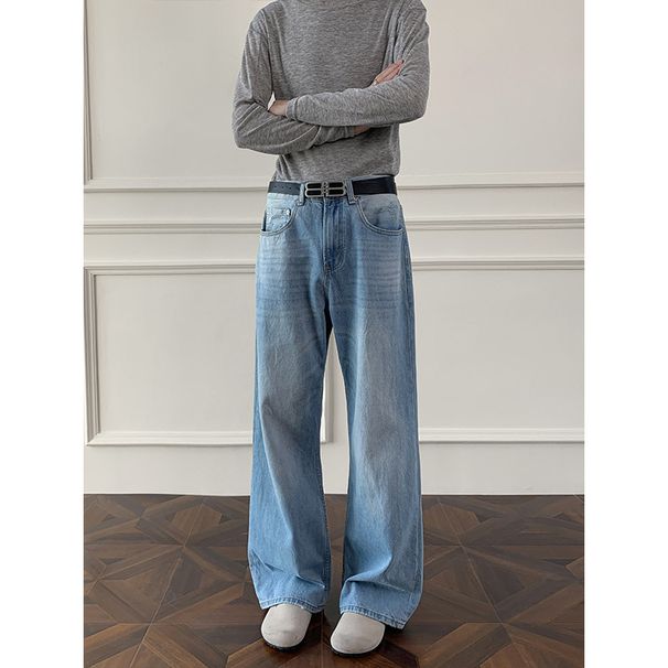 American-style Cleanfit Flared Jeans For Men, Spring Autumn, Washed And Distressed, Trendy, Plus-size, Loose_viptrois.com