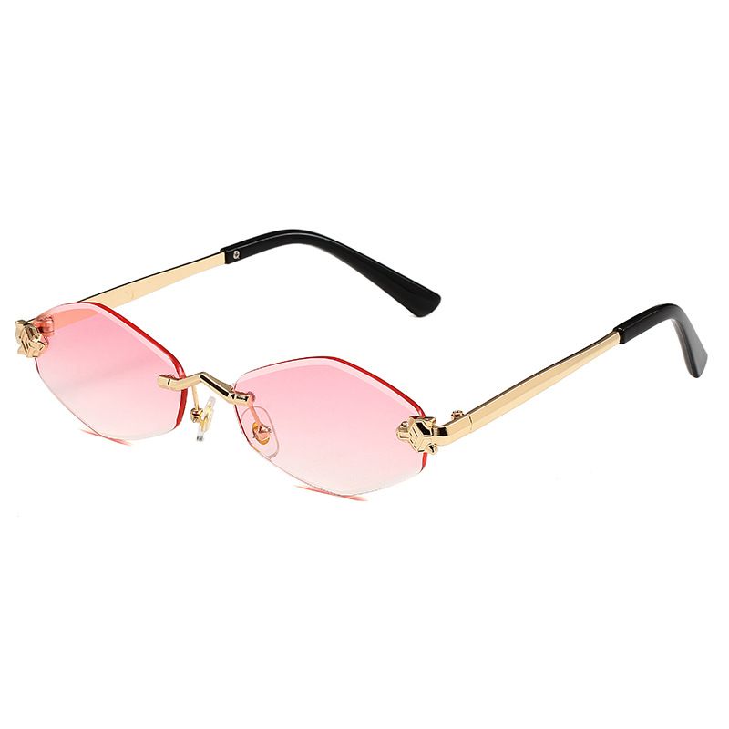 WILD ELEGANCE - Leopard-Accent Frameless Sunglasses (Diamond-Shaped Lenses, Fashion Sunglasses,Hot Seller)_viptrois.com