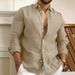 Breathable Linen Cotton Blend Shirt For Men, Classic Casual Solid Color Button Down Shirt, Comfortable Daily Wear & Smart Casual Style_viptrois.com