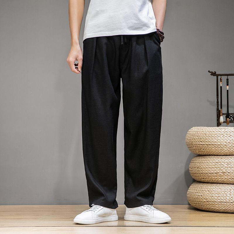 Men's Clothing Linen Pants Breathable Loose Fit Casual Trousers For Summer Straight Leg Comfortable Elastic Waistband - Multiple Colors & Sizes_viptrois.com