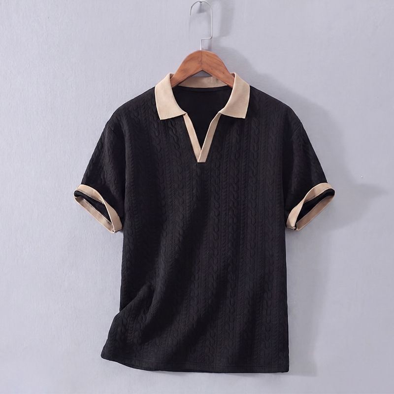 Men's Retro Seagull Collar Polo Shirt Short Sleeve Summer T-Shirt Loose Plus Size Casual Top_viptrois.com